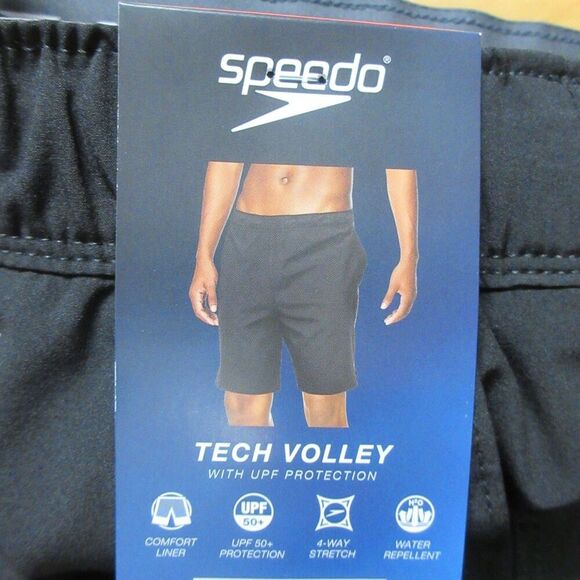 SPEEDO Black Grey Tech Volley Swim Shorts Sz M (32-34) Swim Trunks Swimsuit NWT - Picture 4 of 11